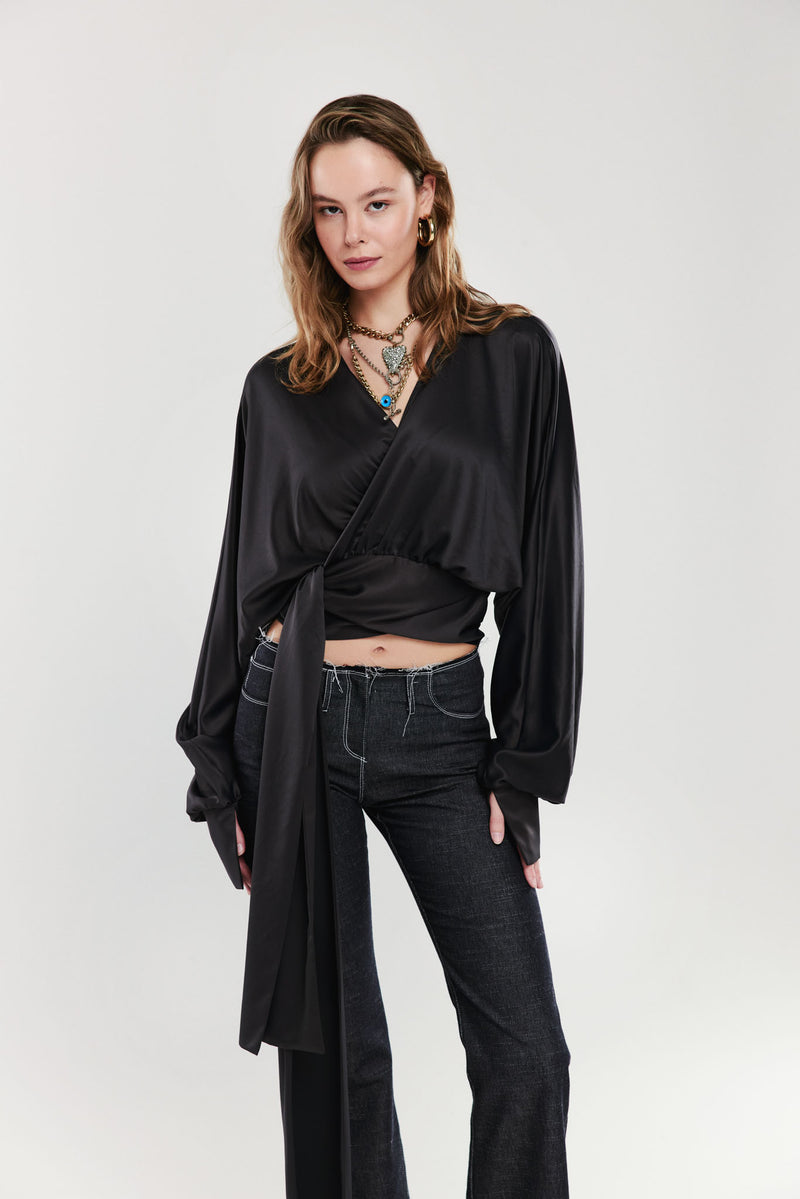 Saten Bağlamalı Bluz
