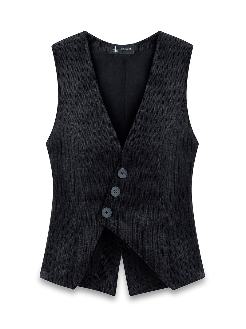 ÇİZGİLİ KADİFE YELEK