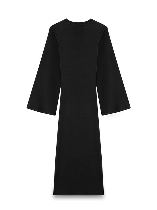 LONG-SLEEVED DRESS WITH BONE NECKLINE AND CROSS DETAIL.