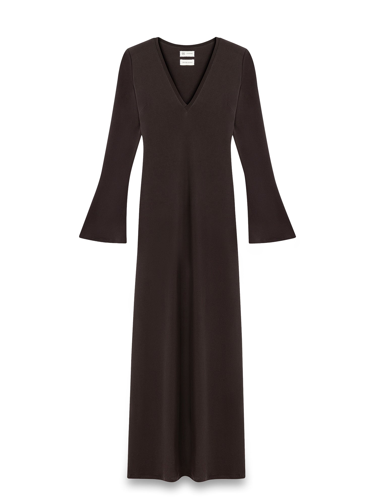 LONG SLEEVE V-NECK DRESS BROWN