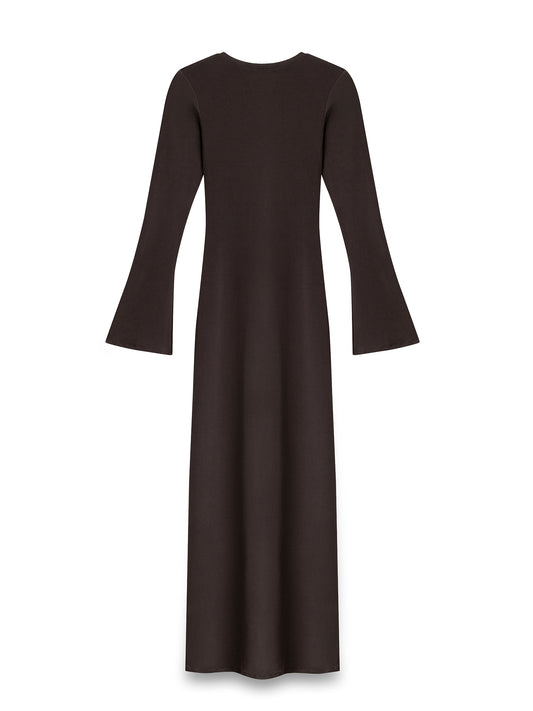 LONG SLEEVE V-NECK DRESS BROWN