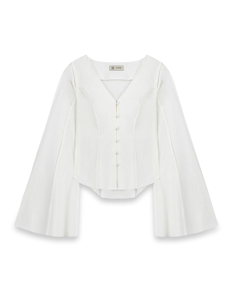 WIDE-SLEEVE RAW FINISH PATTERNED SHIRT