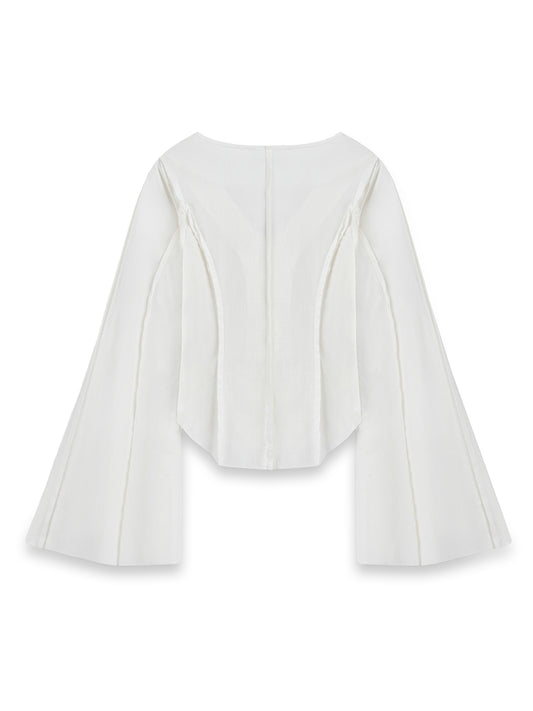 WIDE-SLEEVE RAW FINISH PATTERNED SHIRT