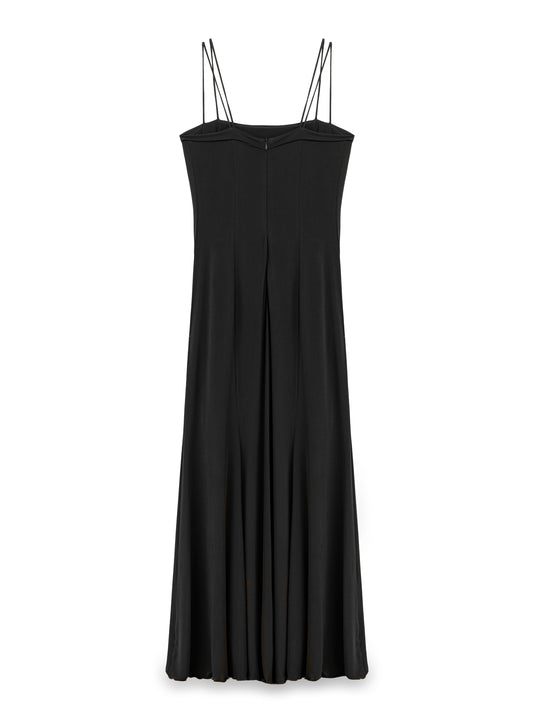 ÇİFT ASKILI KATLAMA DETAYLI UZUN ELBİSE SİYAH