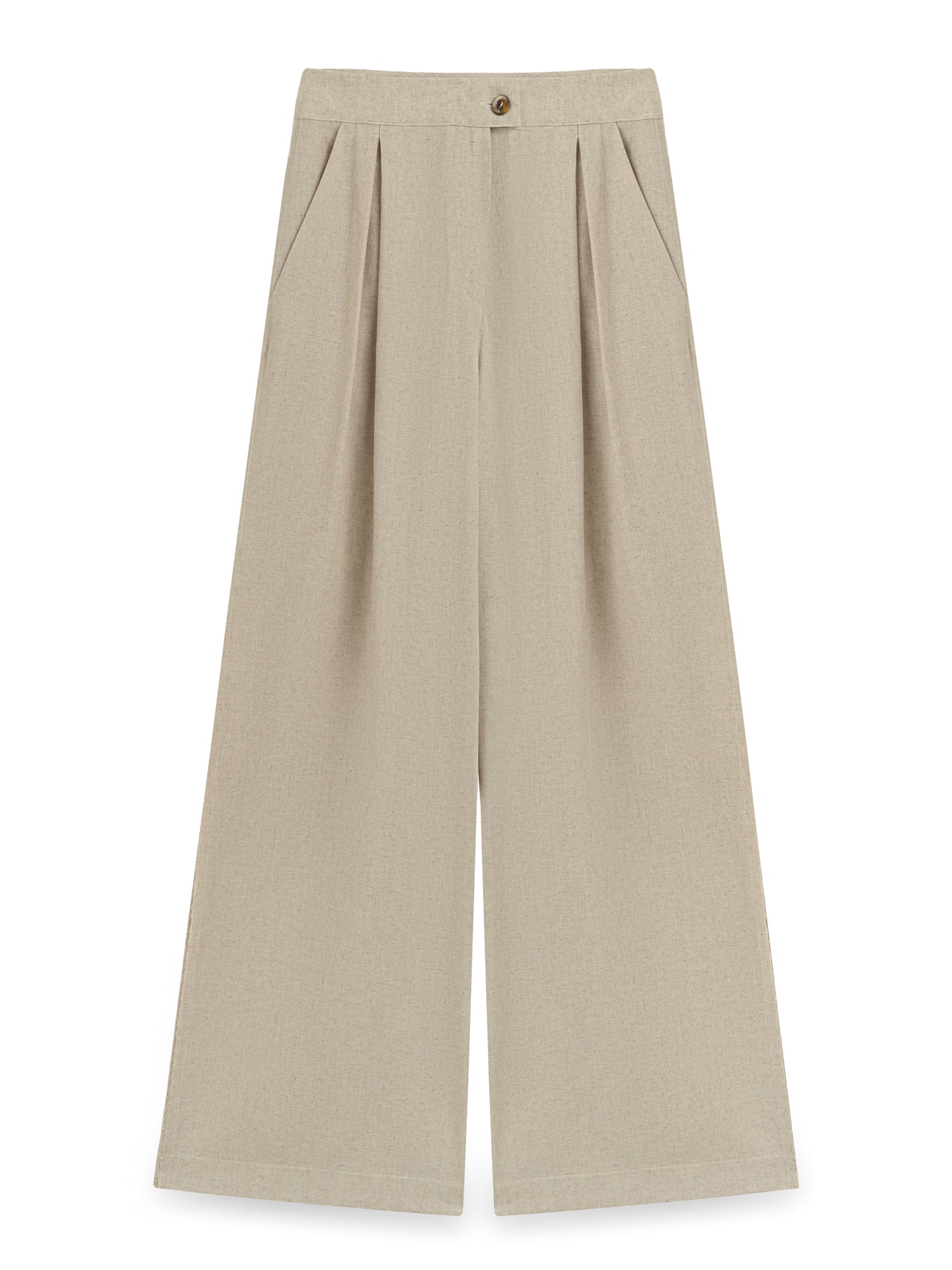 GENİŞ PAÇALI PİLELİ PANTOLON EKRU