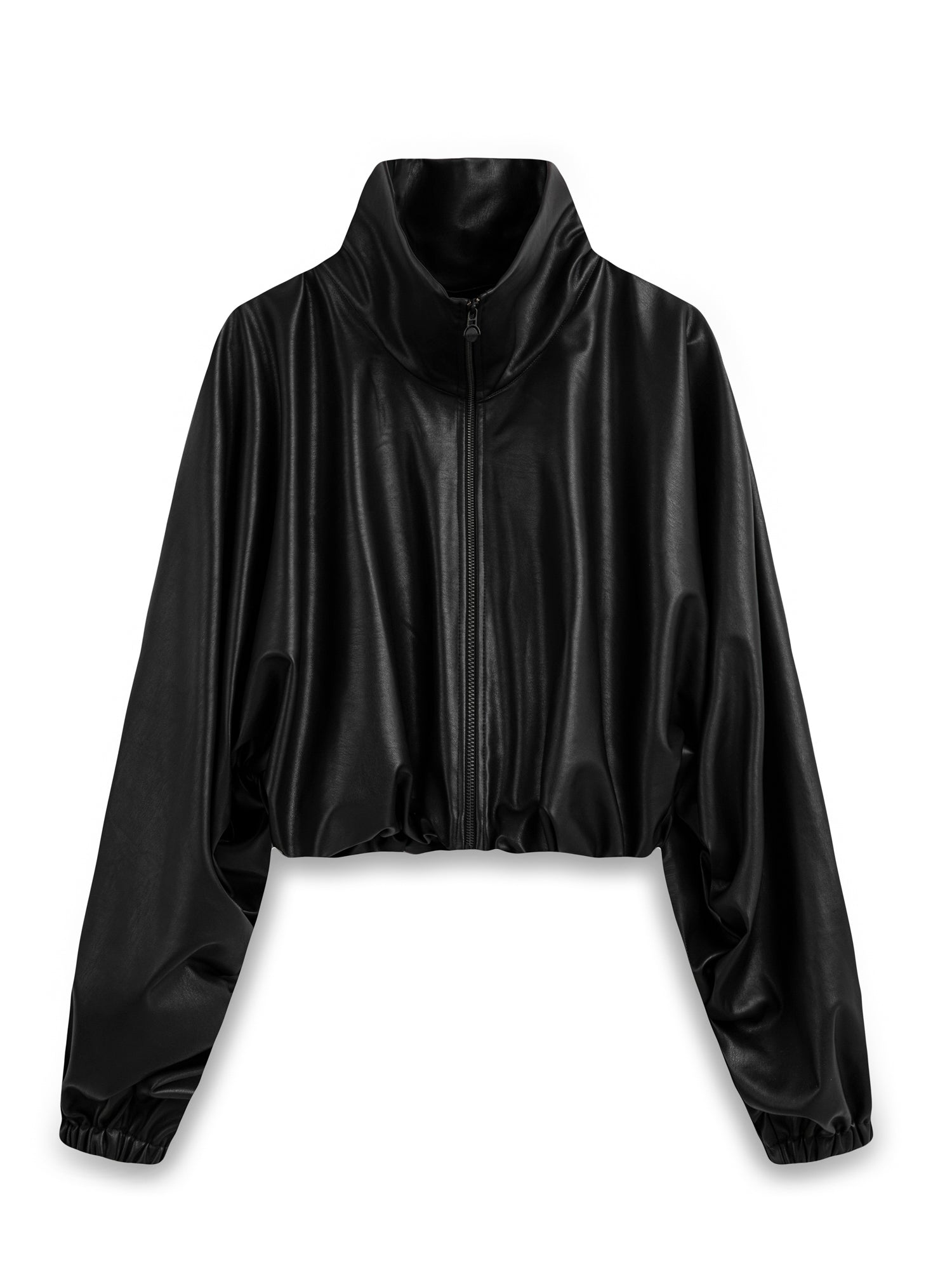 UZUN YAKALI SUNİ DERİ BOMBER CEKET CROP